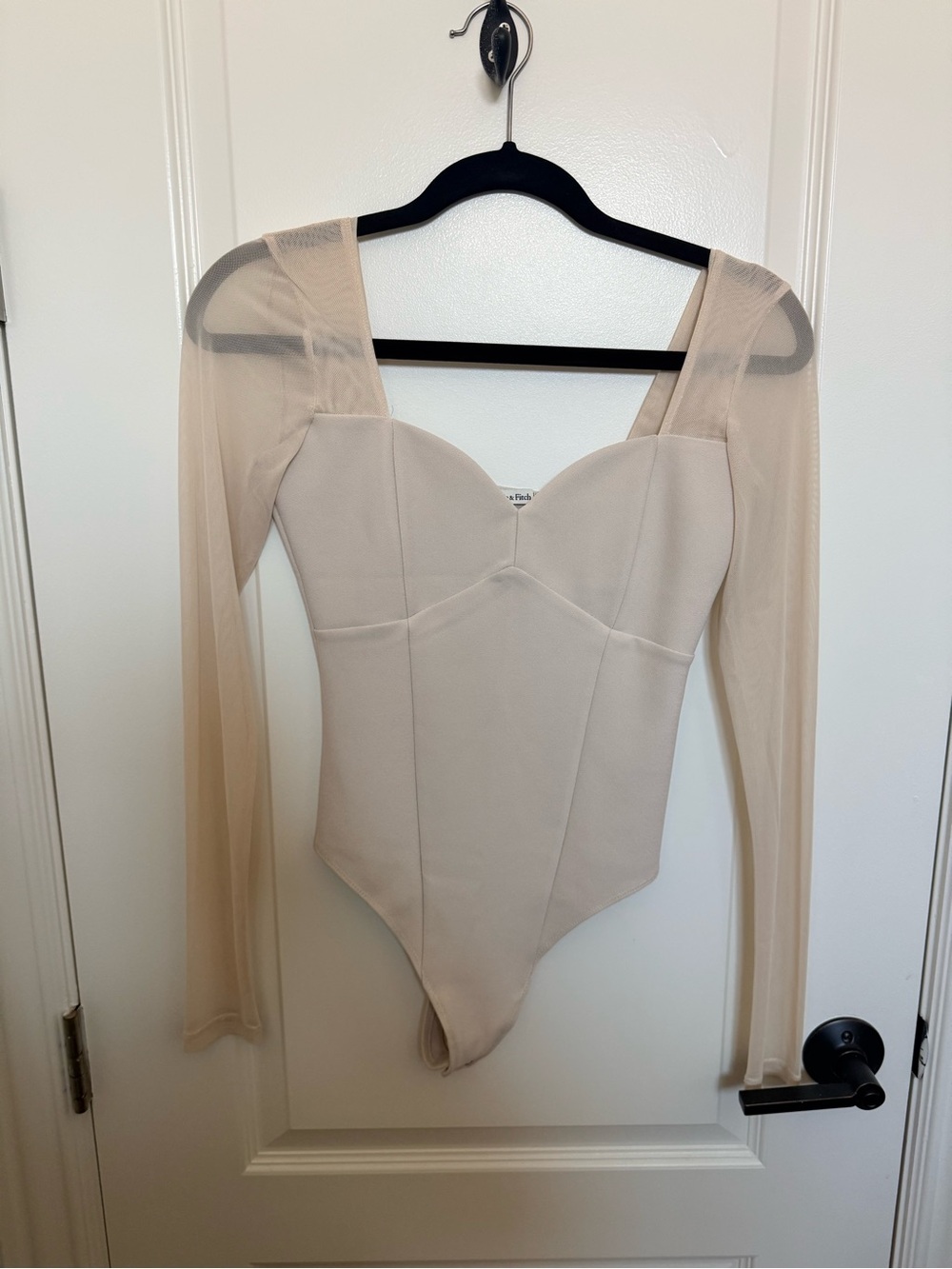 Sheer-Sleeve Sweetheart Neckline Bodysuit from Abercrombie
